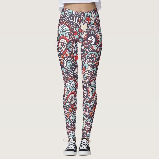 Leggings Motif floral de griffonnage de Paisley (Devant)