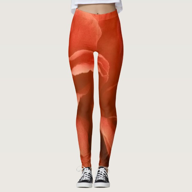 Leggings Motif floral de marbre orange brûlé (Devant)