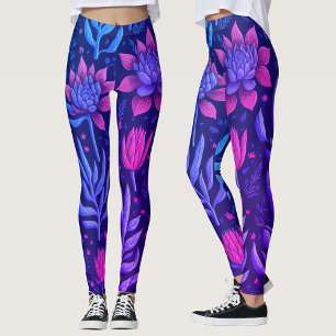 Leggings Motif floral de succulentes de jardin violet éléga