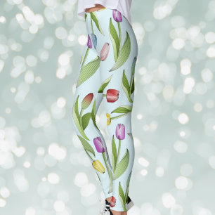 Leggings Motif floral de tulipe moderne couleur bleu clair