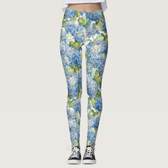Leggings Motif floral d'hortensia bleu (Devant)
