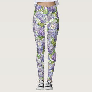 Leggings Motif floral d'hortensia pourpre