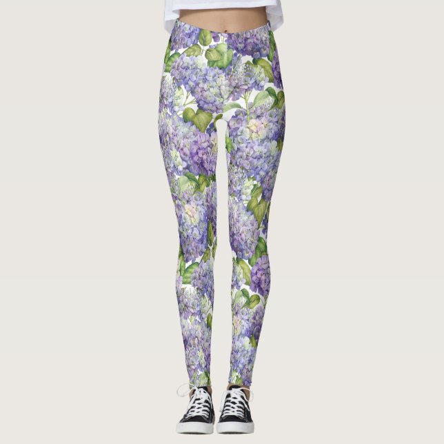 Leggings Motif floral d'hortensia pourpre (Devant)