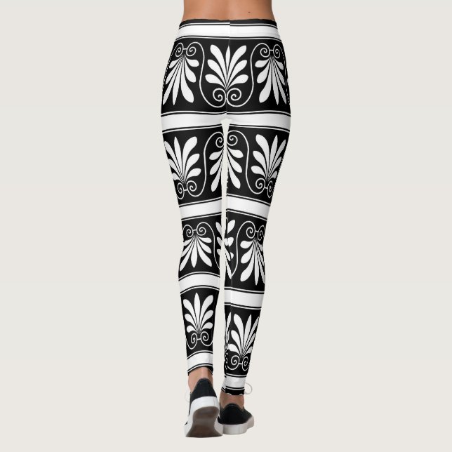 Leggings Motif Floral Grec Noir Et Blanc (Dos)