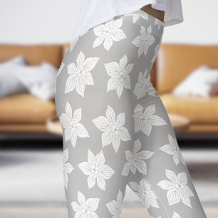 Leggings Motif floral gris délicat