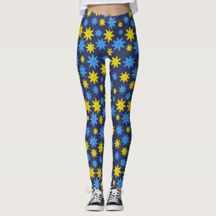 Leggings Motif floral jaune clair et bleu