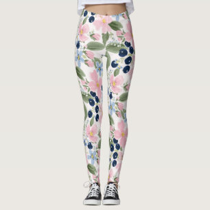 Leggings Motif floral pastel de fleurs sauvages et myrtille