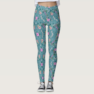 Leggings Motif floral rose et vert