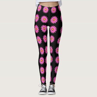 Leggings Motif floral rose moderne sur fond noir