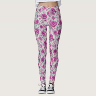 Leggings Motif floral rose vibrant avec fleurs magenta