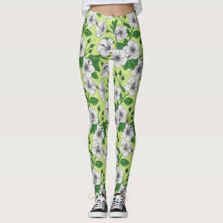 Leggings Motif floral tropical à fleurs d'Hibiscus blanc