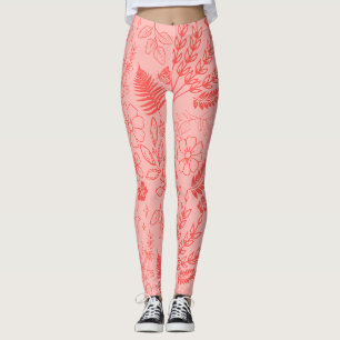 Leggings Motif floral tropical rouge corail