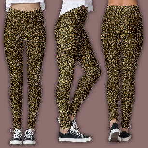 Leggings Motif Floral Vintage   Fleurs Sauvages Dorées