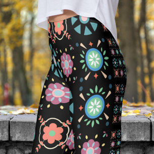 Leggings Motif folk scandinave noir