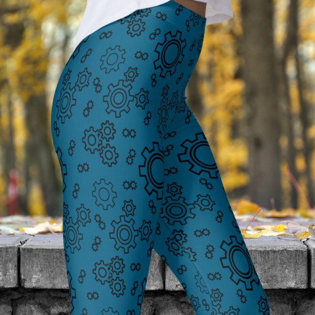 Leggings Motif frais Blue Ocean Cogs (Cogs on Ocean Blue Leggings)