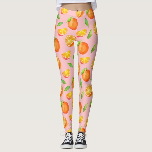Leggings Motif fruité d'oranges d'aquarelle (Devant)