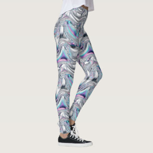 Leggings Motif futuriste chromé holographique iridescent