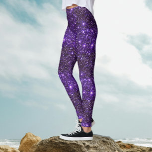 Leggings Motif Galaxie Violet Pailleté Brillant Étincelant