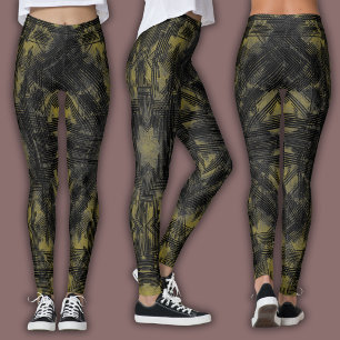 Leggings Motif Géométrique Abstrait Noir et Ocre