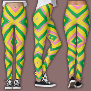 Leggings Motif Géométrique Abstrait   Vert, Jaune & Rose