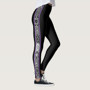 Leggings Motif géométrique d'abrégé sur noir pourpre