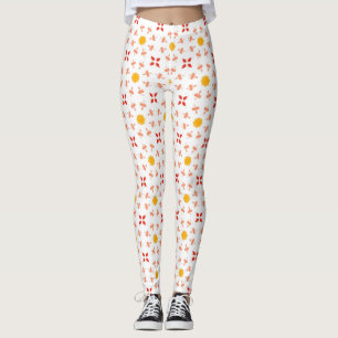 Leggings Motif Géométrique Doré Corail Pêche