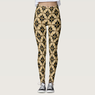Leggings Motif Géométrique Élégant Or et Noir