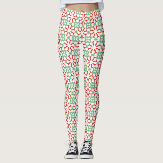 Leggings Motif géométrique floral vert menthe Rouge Rétro
