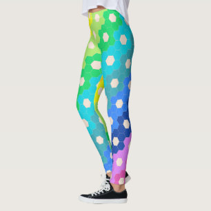 Leggings Motif géométrique Hexagon arc-en-ciel lumineux