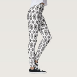 Leggings Motif géométrique ikat noir et blanc