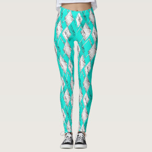 Leggings Motif géométrique néo-turquoise.