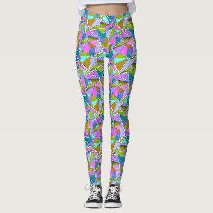 Leggings Motif géométrique néon brillant multicolore