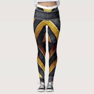 Leggings motif géométrique noir et or