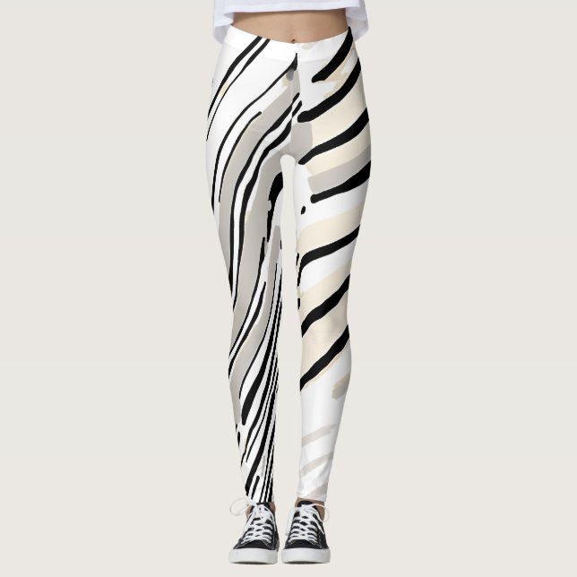 Leggings Motif géométrique rayures noir, blanc et gris (Devant)