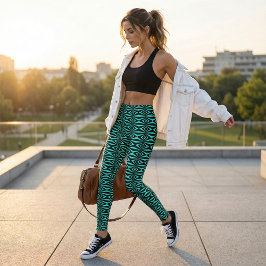 Leggings Motif géométrique Turquoise et noir tendance