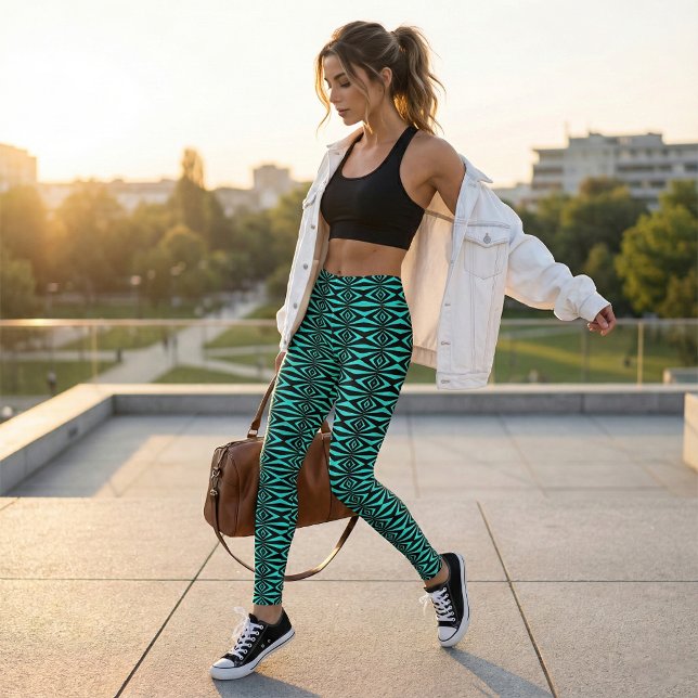 Leggings Motif géométrique Turquoise et noir tendance (Créateur téléchargé)