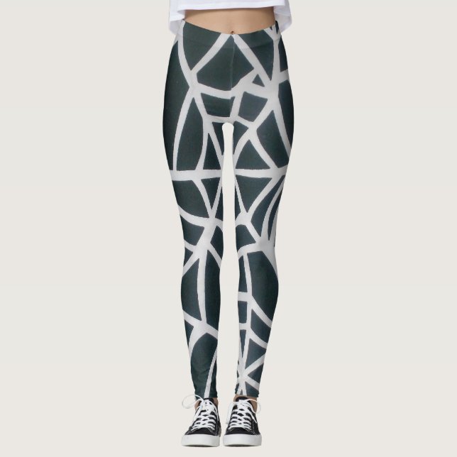 Leggings Motif géométrique Web Gras Black & White Spider. (Devant)