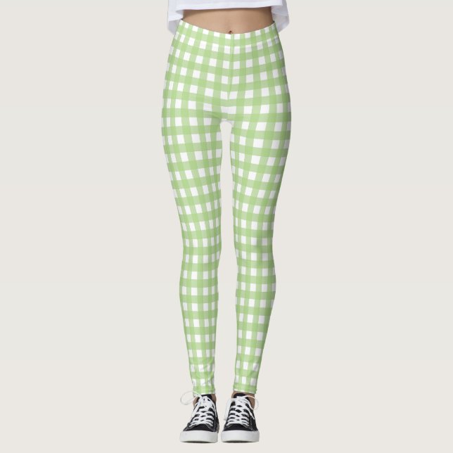 Leggings Motif Gingham Vert Clair (Devant)