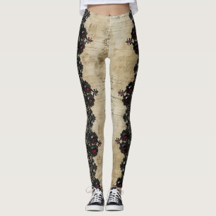 Leggings Motif gothique en dentelle rubis victorien (6)