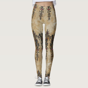 Leggings Motif gothique en dentelle rubis victorienne (3)