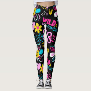 Leggings Motif graffiti fleur smiley mode
