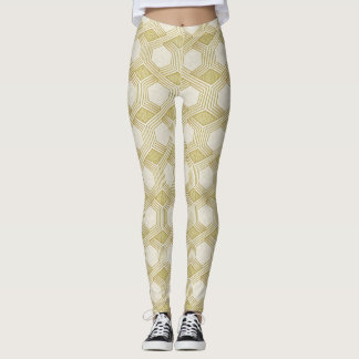 Leggings Motif Hexagone Or Luxueux - Texture Marbre