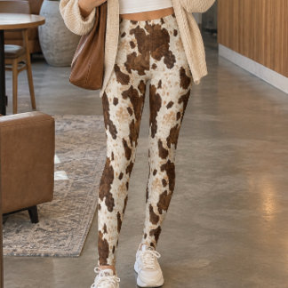 Leggings Motif imitation cuir de vache marron beige