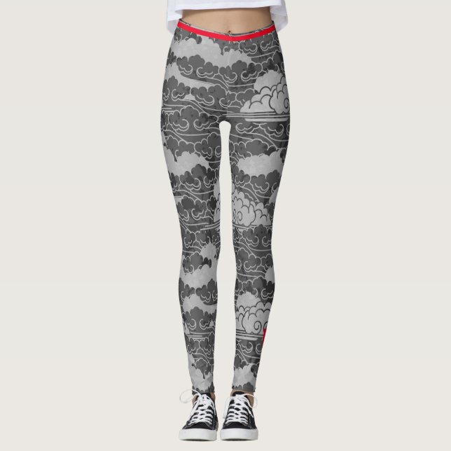 Leggings Motif JAPONAIS EN NUAGE AVEC DES LÉGUMES D'OISEAUX (Devant)