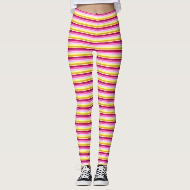Leggings Motif jaune rose des bandes horizontales (Devant)