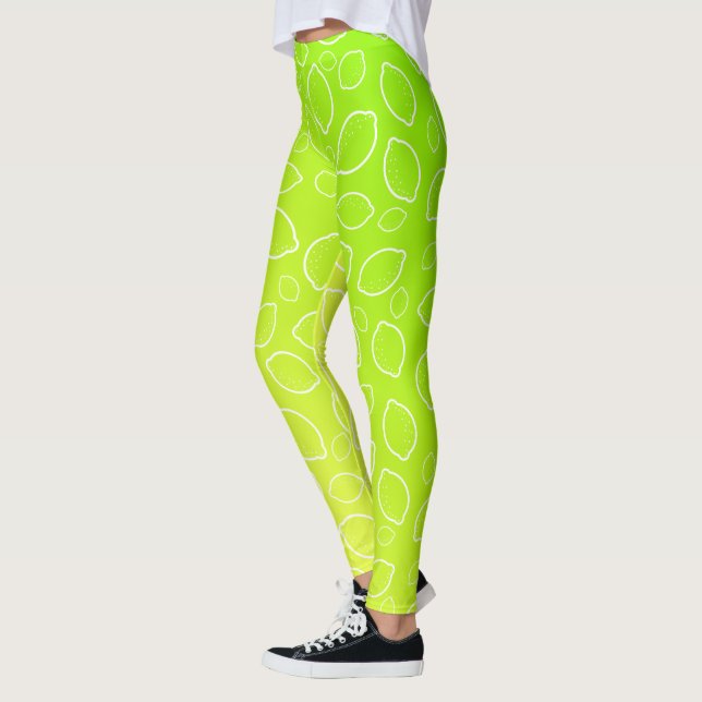 Leggings motif jaune vert frais de citron d'été girly (Gauche)