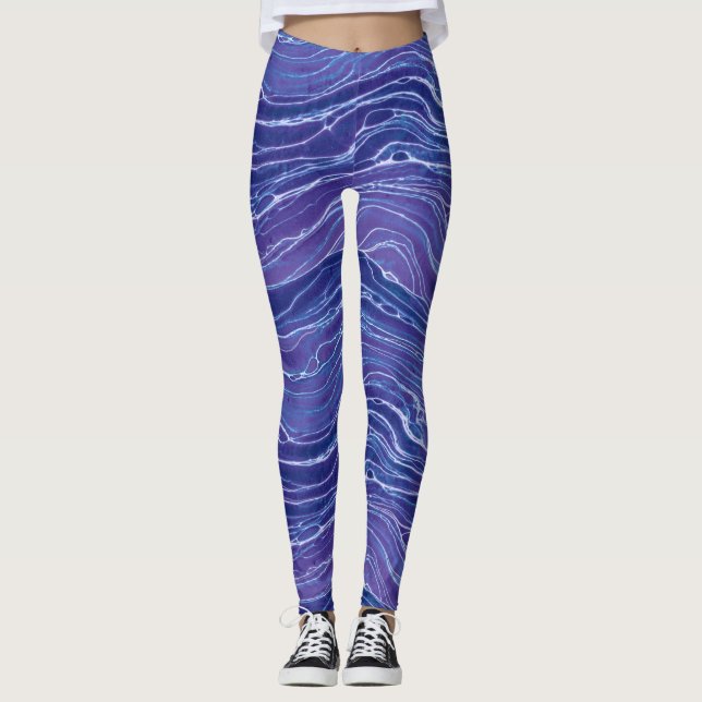 Leggings Motif Lavender Blue Abstrait Waves (Devant)