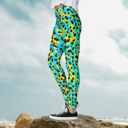 Leggings Motif léopard abstrait turquoise jaune tendance