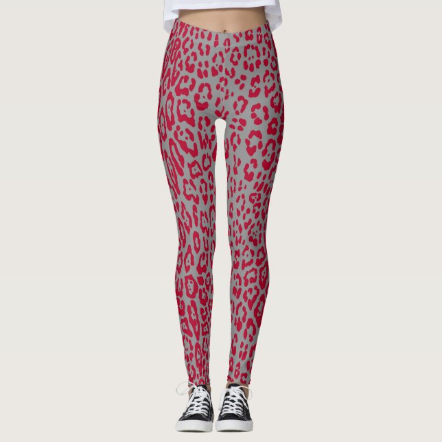 Leggings Motif léopard en rouge et gris (Devant)