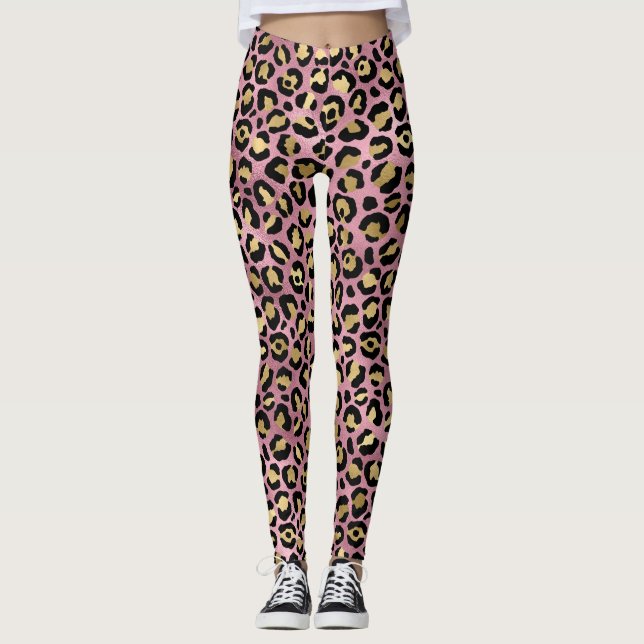 Leggings Motif Léopard Or Rose (Devant)